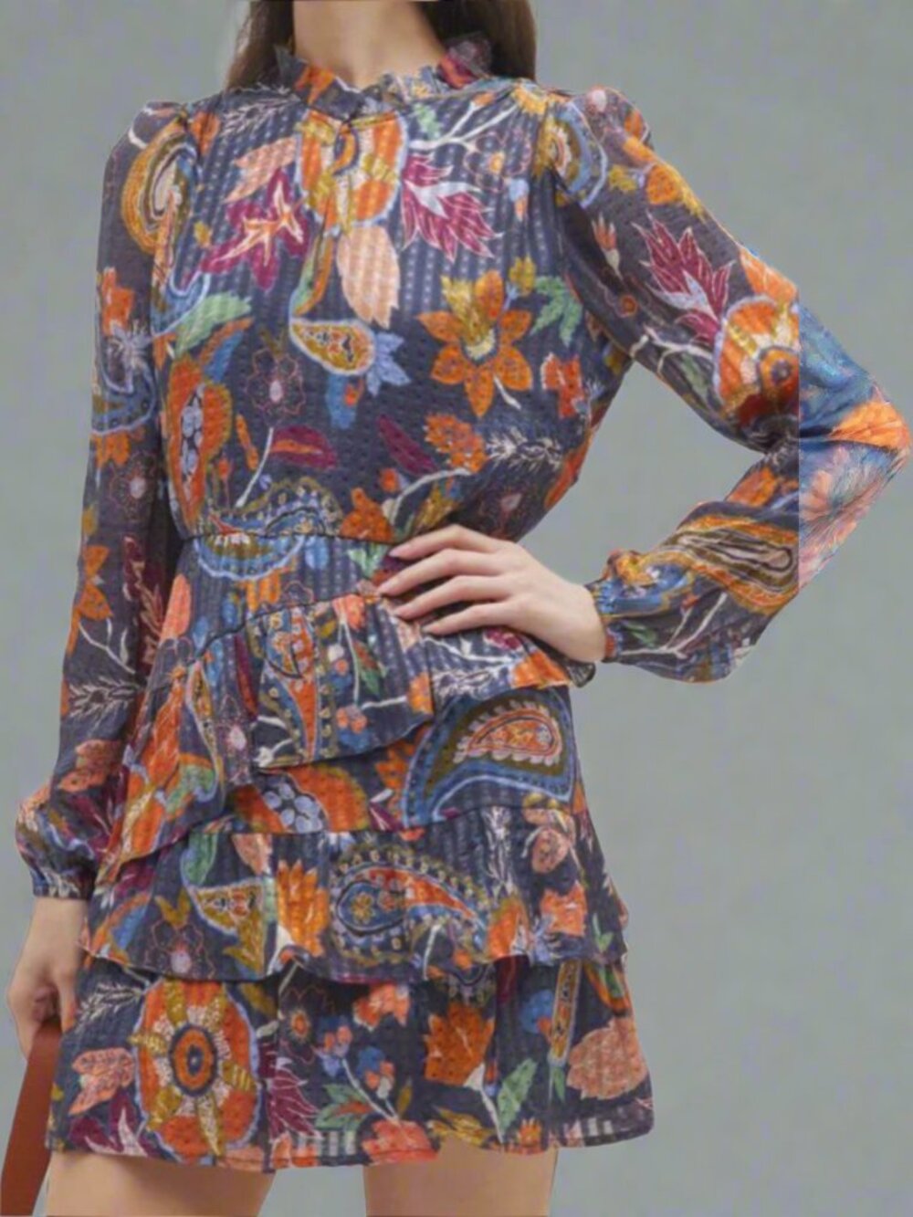Marie Oliver blue and orange print Alana dress, size XXS